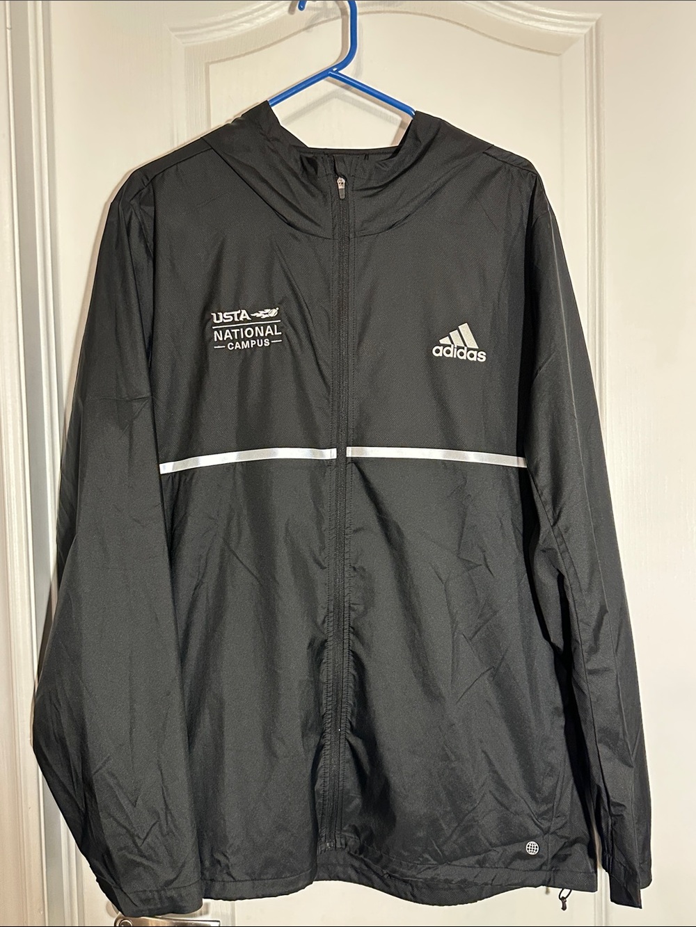 adidas Black USTA National Campus Reflective Windbreaker Jacket